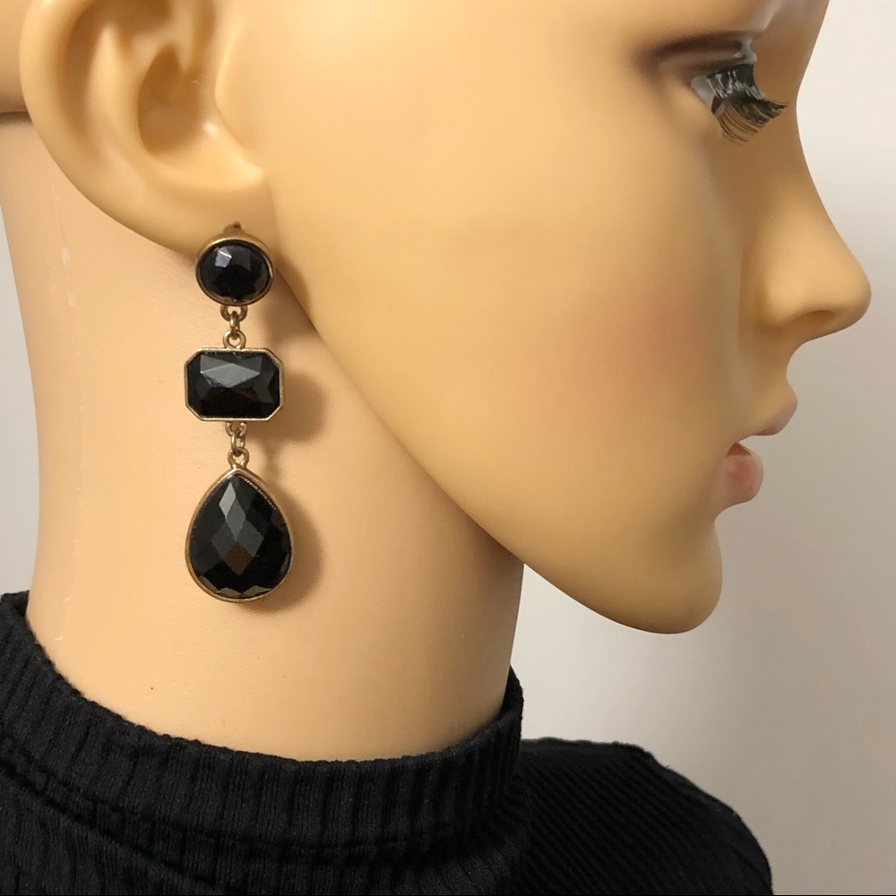 Mi Amore Gold Tone Black Plastic Statement Dangling Earrings